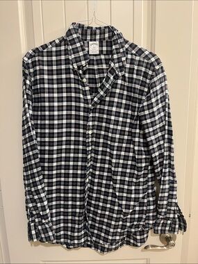 Brooks Brothers Black, White, Green and Navy Plaid Button-Down Shirt